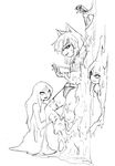  3girls camel_(dansen) female flat_chest goo_girl messy monochrome monster_girl multiple_girls original restrained sachiho 