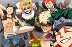  :d angry artist_name badge bakugou_katsuki black_hair black_nails blonde_hair blurry bodysuit boku_no_hero_academia cellphone commentary cosplay depth_of_field earbuds earphones earphones_removed fingerless_gloves freckles from_above genji_(overwatch) genji_(overwatch)_(cosplay) glasses gloves goombac green_shorts grin hand_on_shoulder headband highres jewelry junkrat_(overwatch) junkrat_(overwatch)_(cosplay) kaminari_denki kirishima_eijirou license_plate looking_down looking_up male_focus messy_hair midoriya_izuku multicolored_hair multiple_boys nail_polish open_mouth overwatch phone pins power_armor red_eyes red_hair reinhardt_(overwatch) reinhardt_(overwatch)_(cosplay) roadhog_(overwatch) roadhog_(overwatch)_(cosplay) self_shot sero_hanta shorts sitting smartphone smile spiked_hair sunglasses tattoo teeth torn_clothes winston_(overwatch) winston_(overwatch)_(cosplay) 