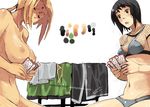  black_hair blonde_hair blush bra breasts card color_guide dated faustsketcher grey_bra grey_panties holding holding_card huge_breasts lingerie multiple_girls naruto naruto_(series) navel nipples nude panties shizune_(naruto) short_hair strip_game strip_poker sweat tsunade underwear underwear_only watermark web_address 