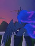 anthro anthrofied blue_feathers clothing cutie_mark equine feathered_wings feathers female friendship_is_magic hair hi_res horn legwear mammal my_little_pony outside patreon princess_luna_(mlp) rear_view solo twotail813 winged_unicorn wings 
