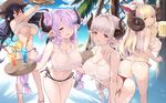  alcohol alicia_(granblue_fantasy) anila_(granblue_fantasy) ass bandaged_arm bandages beer beer_mug bikini blonde_hair blush breasts cait cleavage crop_top danua demon_horns draph drink drinking_straw earrings food glass granblue_fantasy hair_between_eyes hair_over_one_eye hat highres horns jewelry large_breasts lavender_hair long_hair looking_at_viewer low-tied_long_hair midriff multiple_girls narmaya_(granblue_fantasy) navel no_bra open_mouth pasta pointy_ears red_eyes sheep_horns shirt side-tie_bikini silver_hair smile spaghetti swimsuit taut_clothes taut_shirt thong thong_bikini tied_shirt tray twintails underboob very_long_hair white_bikini yellow_eyes 