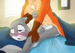  2017 ambiguous_penetration anthro bed bedroom blush breasts butt disney domination duo ear_pull female from_behind_(disambiguation) from_behind_position fur interspecies judy_hopps lagomorph lying male male/female mammal morning mrponeswildride nick_wilde nude on_bed on_front open_mouth penetration pinned purple_eyes rabbit sex size_difference zootopia 