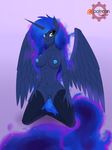  anthro anthrofied areola blue_feathers breasts clothing cutie_mark equine feathered_wings feathers female friendship_is_magic hair hi_res horn legwear long_hair mammal my_little_pony navel nipples patreon princess_luna_(mlp) pussy smile solo twotail813 winged_unicorn wings 