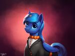  blue_eyes blue_hair clothed clothing equine eyebrows fan_character hair horn l1nkoln mammal my_little_pony simple_background smile winged_unicorn wings 
