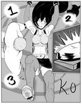  1boy 1girl bangs bare_shoulders battle black_hair comic crotch crying defeated female fighting final_fantasy final_fantasy_vii from_above ghost13 greyscale holding leg_lift long_hair monochrome motion_lines muscle open_mouth panties pantyshot rolling_eyes ryona sequential sweat tears thick_thighs thighhighs thighs tifa_lockhart unconscious underwear upskirt wrestler wrestling wrestling_outfit 