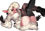  animal_humanoid blush breasts caprine celebrated_earl clothed clothing dawn_bellwether disney eyewear female glasses humanoid legs_raised legwear lying mammal on_back open_mouth pose sheep sheep_humanoid solo sweater thigh_highs zootopia 