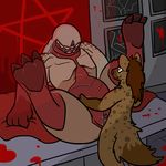  big_thighs blood claws clitoris danger demon doom eyeless fear gnoll gnollbard hell_knight hyena mammal noseless paws penetration penis pentacle pussy sex slightly_chubby spots trout_(artist) video_games 