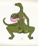  2017 alexl anaconda anaconda_(song) anthro big_breasts big_butt breasts butt clothed clothing digital_media_(artwork) female hi_res huge_breasts hyper looking_at_viewer looking_back nicki_minaj nipples parody reptile scalie simple_background smile snake solo thick_thighs tongue tongue_out underwear wide_hips 