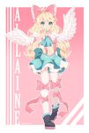  angel_wings bad_id bad_pixiv_id black_footwear blonde_hair blue_eyes blue_nails blush boots bow eyebrows_visible_through_hair full_body green_eyes hair_bow looking_at_viewer multicolored multicolored_eyes nail_polish navel original parted_lips pink_bow pink_ribbon rachel_bouvier ribbon solo wings 