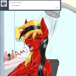  2017 anthro anthrofied black_hair blonde_hair breasts equine eyes_closed female fingernails fur hair mammal nude open_mouth red_fur russian_text showering singing solo text twotail813 twotail_(mlp) wet 