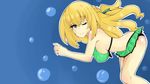  ass bikini blonde_hair blue_eyes blush braid breasts cleavage collarbone covered_nipples highres large_breasts long_hair looking_at_viewer mahruru neptune_(series) one_eye_closed shiny shiny_hair shiny_skin smile solo swimsuit tied_hair underwater vert 