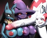  anthro big_breasts big_penis breasts cutaway erection female humanoid lucario male mismagius nintendo nipples nude open_mouth penis pok&eacute;mon red_eyes spaca video_games watermark zangoose 