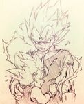  :o dragon_ball dragon_ball_z father_and_son hand_on_another's_back hug looking_at_another majin_vegeta male_focus monochrome multiple_boys open_mouth simple_background smile spiked_hair super_saiyan sweatdrop tkgsize traditional_media trunks_(dragon_ball) vegeta 