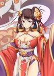  absurdres bare_shoulders black_hair blue_eyes blush breasts cleavage closed_mouth collarbone enenra_(onmyoji) eyebrows_visible_through_hair highres large_breasts looking_at_viewer onmyoji original red_ribbon ribbon short_hair smile solo upper_body youl 