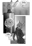  2017 anthro buckteeth canine clothed clothing comic crossover dialogue dipstick_ears disney duo english_text female fox greyscale judy_hopps lagomorph male mammal monochrome monoflax nick_wilde rabbit scarf sherlock_(series) teeth text trenchcoat zootopia 