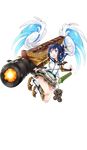  :d blue_eyes blue_hair cannon firing frilled_skirt frills full_body looking_at_viewer noshima_(oshiro_project) official_art open_mouth oshiro_project_re ponytail ririkuto short_hair skirt smile solo transparent_background 