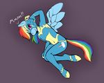  2017 anthro anthrofied areola bodysuit breasts clothed clothing cutie_mark digital_media_(artwork) equine feathered_wings feathers female friendship_is_magic hair horse ivory-raven looking_at_viewer lying mammal multicolored_hair my_little_pony nipples pony rainbow_dash_(mlp) rainbow_hair simple_background skinsuit smile solo text tight_clothing wings wonderbolts_(mlp) 