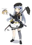  alternate_costume assault_rifle beret blue_hair bulletproof_vest g36_(girls_frontline) girls_frontline gloves gun hair_ornament hat heckler_&amp;_koch highres hk416 hk416_(girls_frontline) long_hair looking_at_viewer mop multiple_girls rifle spawnfoxy thighhighs weapon yellow_eyes 