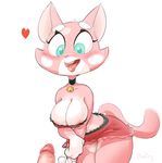  &lt;3 2017 anthro areola bell_collar blue_eyes bluedrg19 breasts cat cleavage clothed clothing collar feline female hi_res male mammal open_mouth penis shima_luan simple_background solo_focus super_planet_dolan tongue tongue_out white_background 