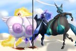  anthro areola big_areola big_breasts big_nipples bikini blush breasts changeling clothing daybreaker_(mlp) equine female friendship_is_magic hi_res horn huge_breasts hyper hyper_breasts mammal marauder6272 my_little_pony nightmare_moon_(mlp) nipples queen_chrysalis_(mlp) sling_bikini sport swimsuit volleyball wardrobe_malfunction winged_unicorn wings 