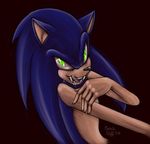  2009 blue_fur carriepika_(artist) fangs fur glowing glowing_eyes green_eyes hedgehog licking licking_lips mammal multicolored_fur salivating sonic_(series) sonic_the_hedgehog tan_fur teeth tongue tongue_out two_tone_fur vampire 