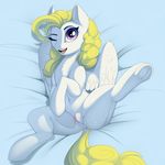  2017 anus equine evehly feathered_wings feathers female feral hair hooves lying mammal my_little_pony one_eye_closed pegasus pussy solo spread_legs spreading surprise_(pre-g4) underhoof wings 