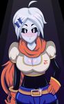  big_breasts breasts cleavage clothed clothing crossgender female game_(disambiguation) hair huge_breasts mairusu-paua papyrus_(undertale) scarf solo undertale video_games white_hair 