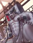  2016 abs ambiguous_fluids animal_genitalia anthro balls barn belly biceps big_biceps big_muscles blue_eyes blush bovine bulge cattle clenched_teeth clothed clothing cum detailed_background device front_view group hair hand_on_knee hand_on_leg hi_res horn lactating machine male male_lactation mammal manly milk milking_machine muscular muscular_male nipples open_mouth pecs pose precum raccoon21 relaxing solo spots standing sweat tag teeth topless underwear vein white_hair 