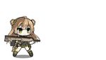  ^_^ animated animated_gif assault_rifle bangs bow brown_hair bullpup chibi closed_eyes closed_mouth double_bun girls_frontline green_bow green_eyes green_legwear gun hair_bow holding holding_gun holding_weapon jumping kel-tec kel-tec_rfb long_hair lowres mismatched_legwear official_art open_mouth rfb_(girls_frontline) rifle saru simple_background smile solo weapon white_background wind 