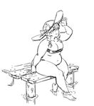  adjusting_clothes adjusting_hat arm_support big_belly bikini braid breasts dock fat greyscale hat large_breasts mariel_cartwright monochrome navel original sitting sketch smile soaking_feet solo sun_hat swimsuit thick_thighs thighs twin_braids water wide_hips 