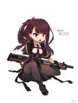  artist_name bangs black_footwear black_gloves black_skirt blunt_bangs bow braid brown_hair bullpup character_name chibi commentary d: girls_frontline gloves gun hair_bow half_updo hand_up high-waist_skirt highres jehyun knee_up long_hair military military_uniform one_side_up open_mouth pantyhose purple_eyes purple_hair red_bow rifle shoes signature simple_background sitting skirt sleeves_rolled_up sniper_rifle solo tears uniform v-shaped_eyebrows wa2000_(girls_frontline) walther walther_wa_2000 weapon white_background 
