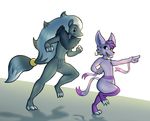  2016 3_toes 4_fingers 5_fingers alex anthro atherol black_fur canine claws digital_media_(artwork) duo female fingerless_(marking) fur grey_fur hair hi_res male mammal mienshao multicolored_fur nintendo nude open_mouth pink_fur pointing pok&eacute;mon purple_hair red_eyes red_nose running simple_background smile teeth toes tongue video_games white_background white_hair yellow_eyes zoroark 