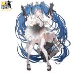  bangs black_footwear black_neckwear blue_hair closed_mouth copyright_name dress dual_wielding eyebrows_visible_through_hair finger_on_trigger full_body garter_straps girls_frontline grey_dress gun gun_case holding holding_gun holding_weapon long_hair looking_at_viewer mary_janes necktie nine_(liuyuhao1992) official_art pink_eyes ribbed_legwear shipka_(girls_frontline) shoes solo thighhighs transparent_background twintails very_long_hair weapon white_legwear 