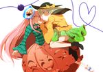  ass black_hat bow breasts bubble_skirt closed_mouth commentary_request expressionless eyeball face-to-face face_mask green_eyes green_hair green_skirt hat hat_bow hata_no_kokoro heart heart_of_string highres komeiji_koishi long_sleeves looking_at_another mask mask_on_head multiple_girls pandain pink_eyes pink_hair plaid plaid_shirt profile shirt skirt small_breasts third_eye touhou wide_sleeves yellow_bow yellow_shirt 