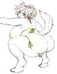  amad_no_moto anthro barefoot big_breasts black_nose blush breasts butt canine clothing crouching digital_media_(artwork) dog feet female fur hair hi_res huge_thighs looking_back mammal ponytail side_boob solo swimsuit 