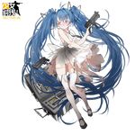  3: ass_visible_through_thighs bangs black_footwear blue_hair blush closed_mouth dress eyebrows_visible_through_hair finger_on_trigger floating_hair full_body garter_straps girls_frontline grey_dress gun gun_case hair_between_eyes holding holding_gun holding_weapon long_hair mary_janes nine_(liuyuhao1992) official_art panties red_eyes see-through shell_casing shipka_(girls_frontline) shoes solo thighs torn_clothes torn_dress transparent_background twintails underwear very_long_hair weapon white_legwear white_panties 