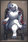  :3 absol absurdres alcohol artist_name border brown_background brown_eyes chair claws closed_mouth crossed_legs cup cupping_glass dated drinking_glass eyebrows_visible_through_hair full_body furry gen_3_pokemon glasses grey_hair grey_skin head_tilt highres holding holding_cup horn long_hair looking_at_viewer number pokemon red-framed_eyewear semi-rimless_eyewear signature silhouette sitting under-rim_eyewear very_long_hair white_hair wine wine_glass zinfyu 