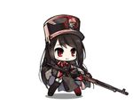  ^_^ animated animated_gif anti-tank_rifle bangs black_hair black_legwear blush chibi closed_eyes closed_mouth garter_straps girls_frontline gun hat holding holding_gun holding_weapon long_hair lowres military military_hat military_uniform official_art pelvic_curtain pzb39_(girls_frontline) saru sidelocks simple_background smile solo standing swept_bangs thighhighs uniform weapon white_background 