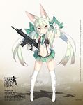  :q animal_ear_fluff animal_ears arm_up art556_(girls_frontline) assault_rifle bangs black_bikini_top blush boots bow brown_eyes character_name closed_mouth collared_shirt commentary copyright_name crop_top eyebrows_visible_through_hair flat_chest full_body girls_frontline gloves green_bow green_hair green_neckwear green_ribbon green_skirt gun hair_between_eyes hair_bow hair_ribbon hand_up highres holding holding_gun holding_weapon long_hair looking_at_viewer microskirt midriff navel neck_ribbon object_namesake official_art over-kneehighs pleated_skirt ribbon rifle saru shadow shiny shiny_hair shirt skirt sleeveless smile solo standing suspender_skirt suspenders taurus_art556 thigh_boots thighhighs tongue tongue_out twintails weapon white_footwear white_gloves white_legwear white_shirt 