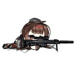  :&gt; ^_^ aiming animated animated_gif bangs bipod blunt_bangs brown_eyes brown_gloves brown_hair chibi closed_eyes closed_mouth dsr-50_(girls_frontline) garrison_cap giggling girls_frontline gloves gun hat holding holding_gun holding_weapon kneeling laughing long_hair lowres lying official_art on_stomach rifle saru sidelocks simple_background smile sniper_rifle solo weapon white_background 