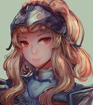  armor blonde_hair clair_(fire_emblem) curly_hair fire_emblem fire_emblem_echoes:_mou_hitori_no_eiyuuou headgear highres long_hair looking_at_viewer lumicakes portrait simple_background smile solo 