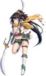  armor armpits black_hair blush boots breastplate breasts broken_spear closed_eyes coin_hair_ornament full_body green_shorts hair_ornament hairpin high_heel_boots high_heels holding holding_spear holding_weapon iwabitsu_(oshiro_project) kekemotsu long_hair midriff navel official_art orange_scarf oshiro_project oshiro_project_re polearm ponytail scarf short_shorts shorts sleeveless small_breasts solo spear tearing_up torn_boots torn_clothes torn_scarf torn_shorts transparent_background very_long_hair weapon white_footwear white_legwear 