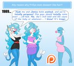  2017 anthro belly breasts brionne cleavage clothed clothing dialogue english_text eyes_closed female group hair holding_object holding_phone long_hair lysergide nintendo open_mouth patreon phone pok&eacute;mon pregnant primarina text video_games 