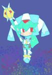  android armor chibi green_hair helmet long_hair pandora_(rockman) red_eyes rockman rockman_zx rockman_zx_advent staff 