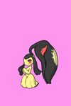  blush breasts female full_body kewon looking_at_viewer mawile medium_breasts nintendo pink_background pok&eacute;mon red_eyes simple_background solo standing tagme video_games 