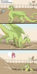  comic detailed_background digging dragon feral green_eyes green_skin horn kodardragon membranous_wings smile spines wings 