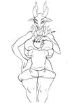  anthro areola big_breasts black_and_white breasts cervine deer female hair hand_on_head hand_on_hip horn hug huge_breasts jijis-waifus larger_female male mammal monochrome nude oh-jiji raised_eyebrow size_difference smaller_male smile sound_effects wide_hips 