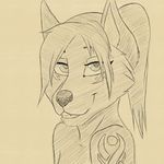  2017 an_ancient anthro bust_portrait canine clothed clothing dog female fur husky looking_at_viewer mammal ponytail portrait sketch smile solo topless 