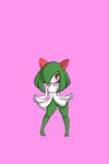  blush breasts female full_body green_hair hair kewon kirlia looking_at_viewer nintendo pink_background pok&eacute;mon red_eyes simple_background small_breasts solo standing tagme video_games 
