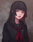  black_hair blush fangs jname long_hair long_sleeves looking_at_viewer neckerchief original parted_lips red_eyes red_neckwear smile solo teeth upper_body 